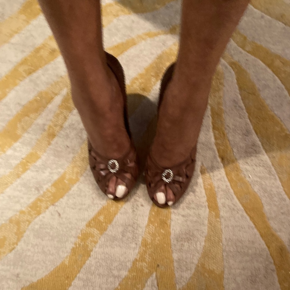 Brown Jeweled Pumps